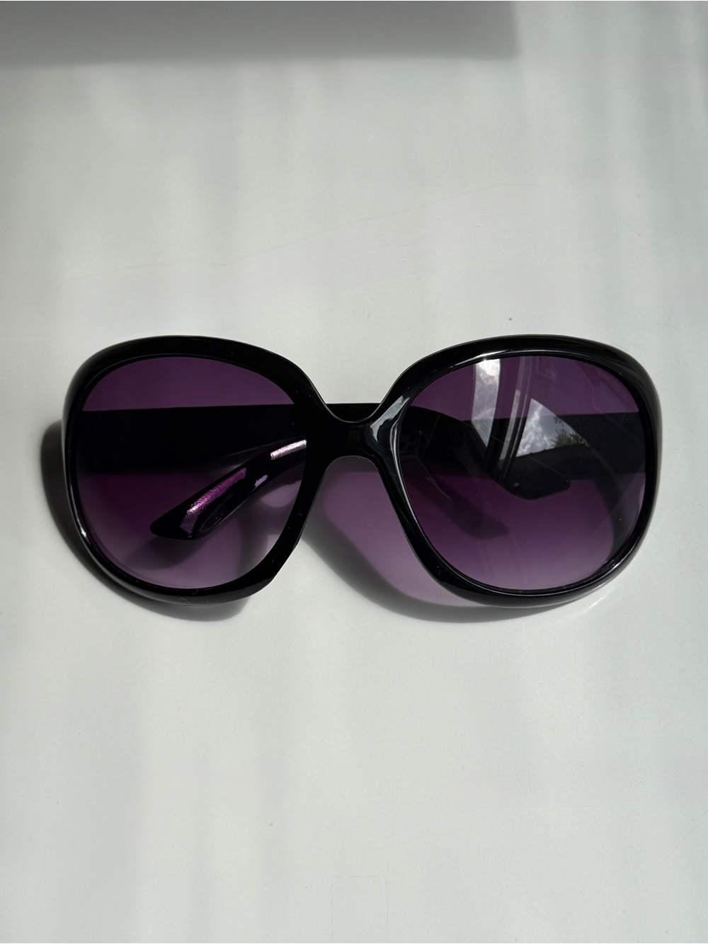 Oversized Women's Sunglasses in Black with Purple Lenses